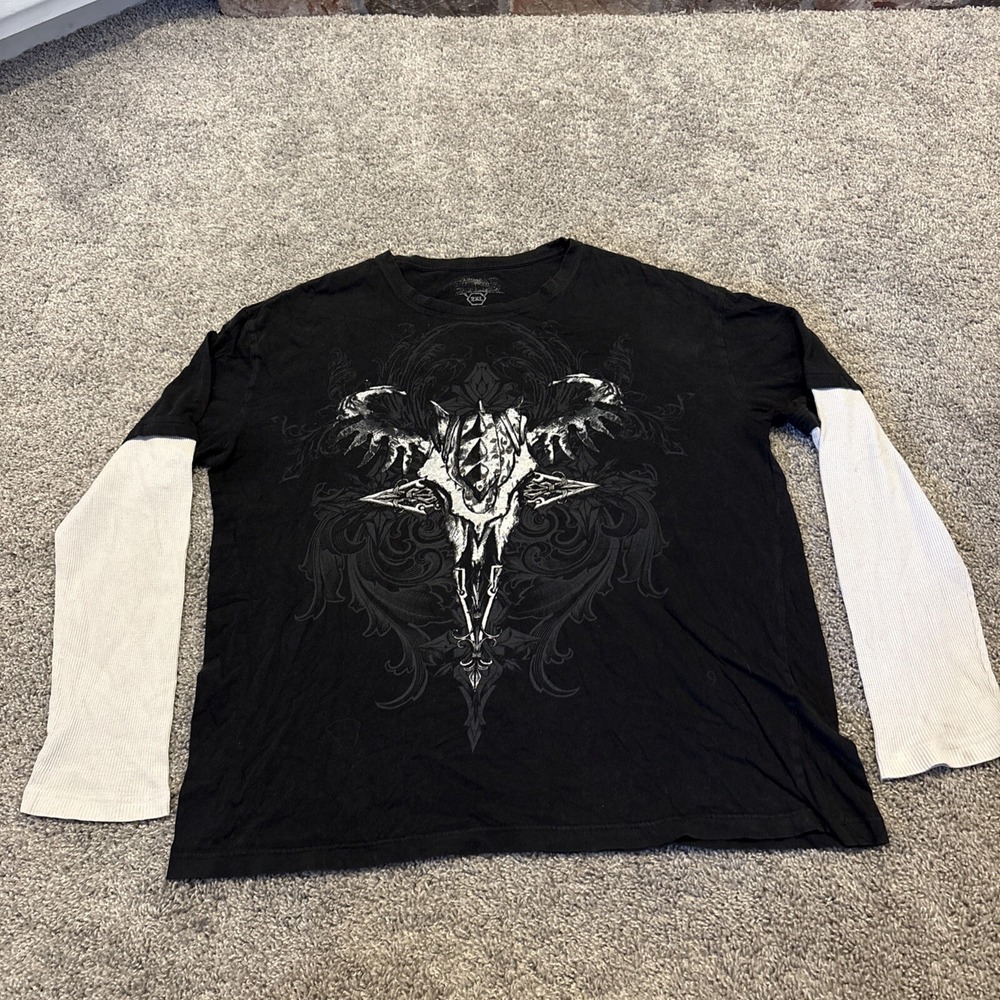 MMA Elite 2XL Y2K Affliction Graphic Gothic Celtic Cross Thermal Black White MMA